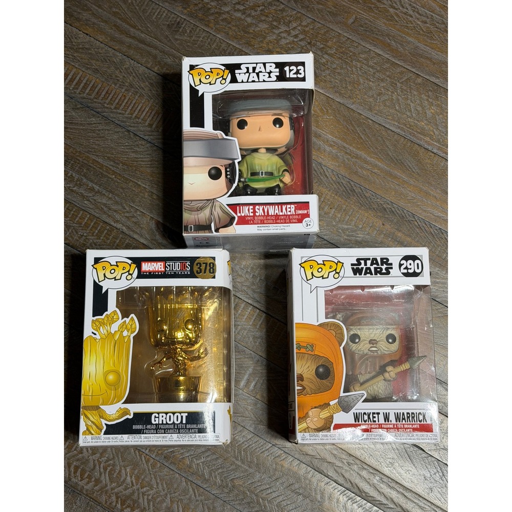 Funko Pop Bundle Star Wars Luke Wicket Marvel Groot Gold New Damaged Boxes